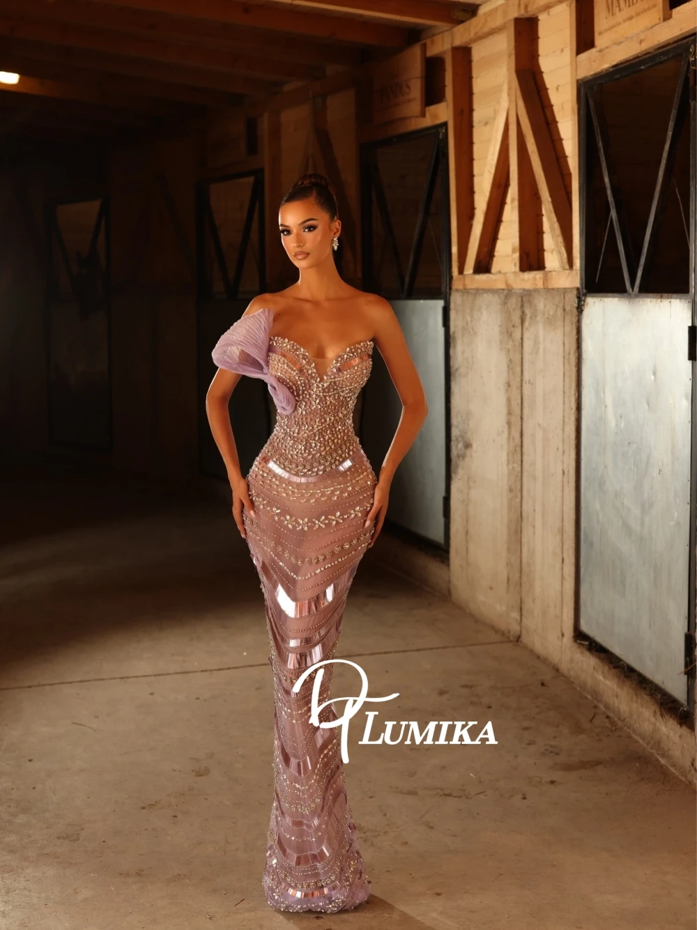 Formal Gala Wear Women - 高級クリスタルビーズ付きプロムドレス女性ライラックシースルーマーメイドイブニングドレスフォーマル結婚式カクテルガラパーティーウェアカスタマイズ