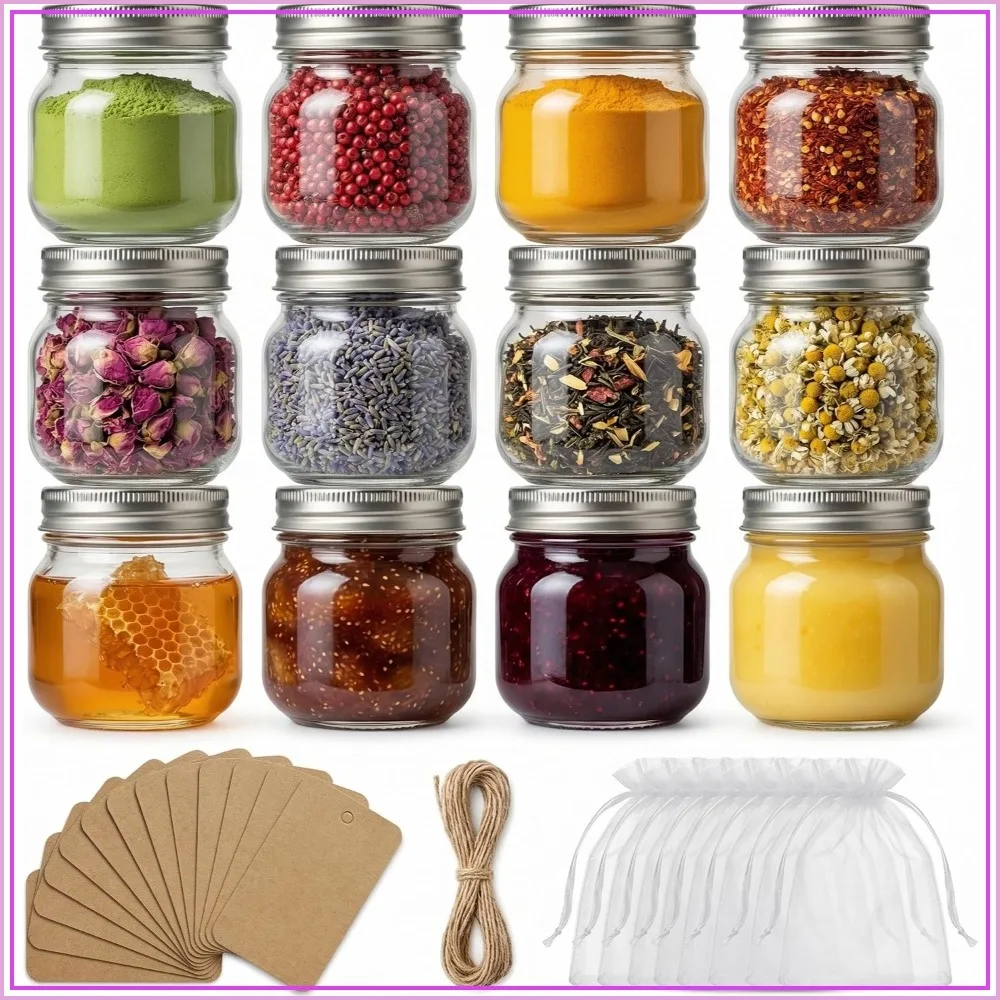 12-Pack 12-Pack 8 oz Mason Jars with Airtight Lids, Labels & Twine - Wide Mouth for Canning, Yogurt, Spices, Jam & Honey - Aliexpress Deal