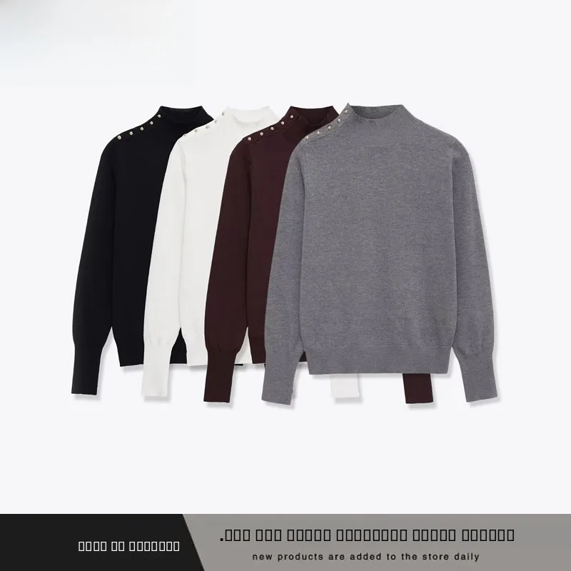 

Faionable Knitted Sweater with Button Decoration Street Sle Casual Polyester Fiber Long Sve Regular Length for Girls