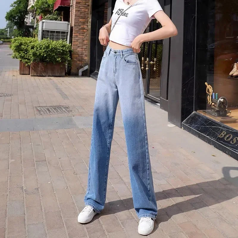 Vintage Clothes Blue Jeans Woman High Waist Straight Leg Jeans Denim Korean Fashion Women's Pants Female Clothing Streetwear