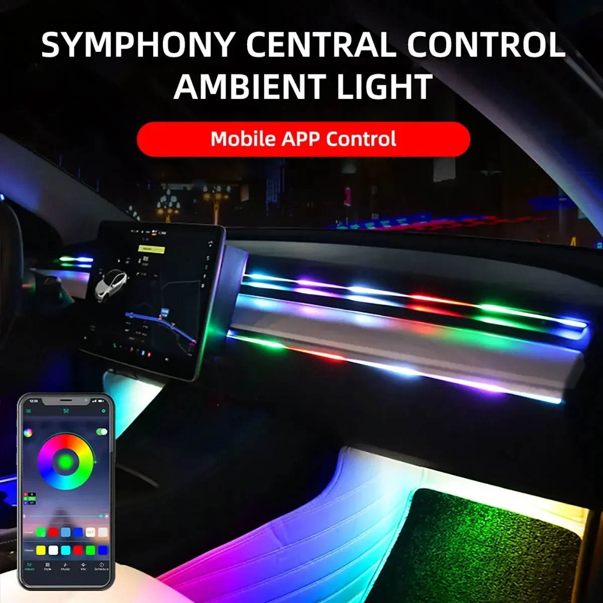 

Acrylic RGB Car Led Interior Light Strip with USB Ambient Light Flexible Atmosphere Lighting Sound APP Control Car Decoration