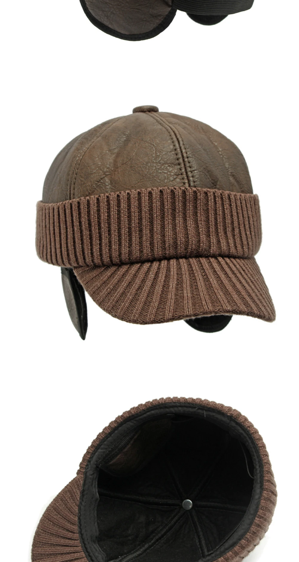 HT4542 Hohe Qualität PU Leder Kappe Dicke Warme Winter Baseball Kappe Männer Baseball Hüte Snapback Earflap Cap Papa Hüte mit Ohrenklappe – Detail 12
