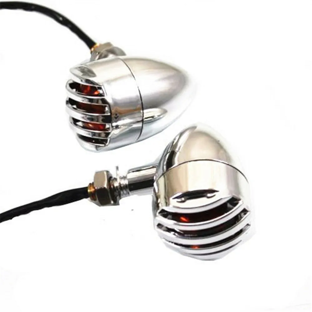 Pair 12V Bullet Universal Motorcycle Grill Turn Signal Lights Indicator Lamp Touring For Honda Suzuki Yamaha Kawasaki Bobber