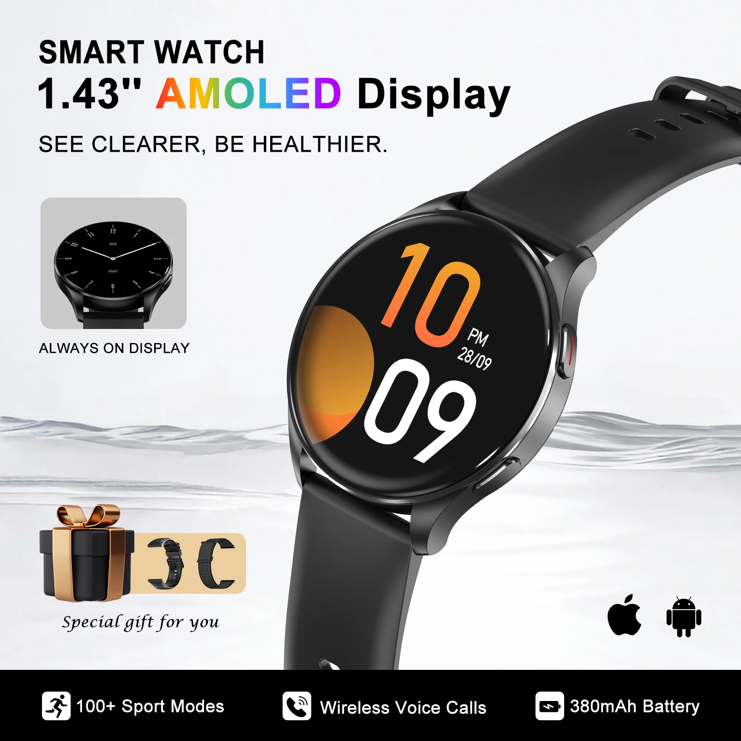 

Умные часы Bluetooth X20 с мониторингом здоровья и отслеживанием фитнеса, 1,43-дюймовый HD AMOLED-экран, умные часы для мужчин и женщин для IOS и Android