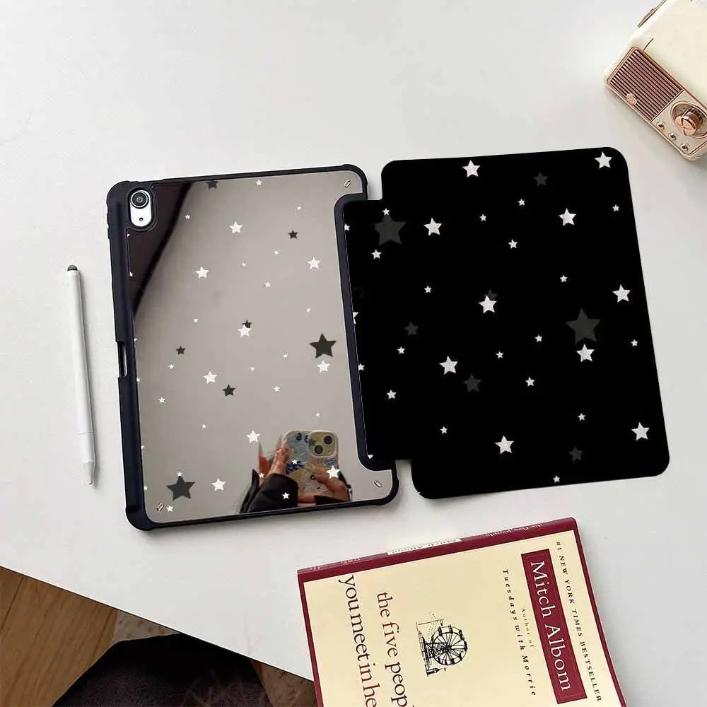 Black White Stars Simple High-End mirror For iPad 11th A16 10 9 8 7 5 Pro 13 11 M5 M4 M3 M2 12.9'' Air  4 3 2 1 Mini 7 6 Cover