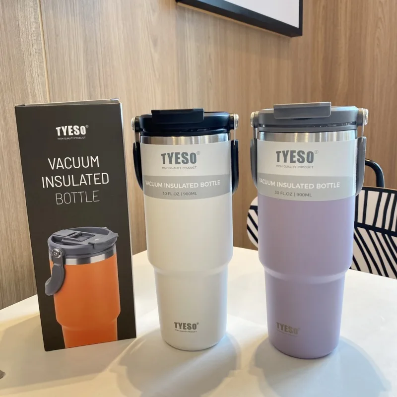 900ML Tyeso 스테인레스 스틸 커피 컵 차갑고 뜨거운 이중층 절연 컵 텀블러 온도 물병 자동차 여행 머그잔