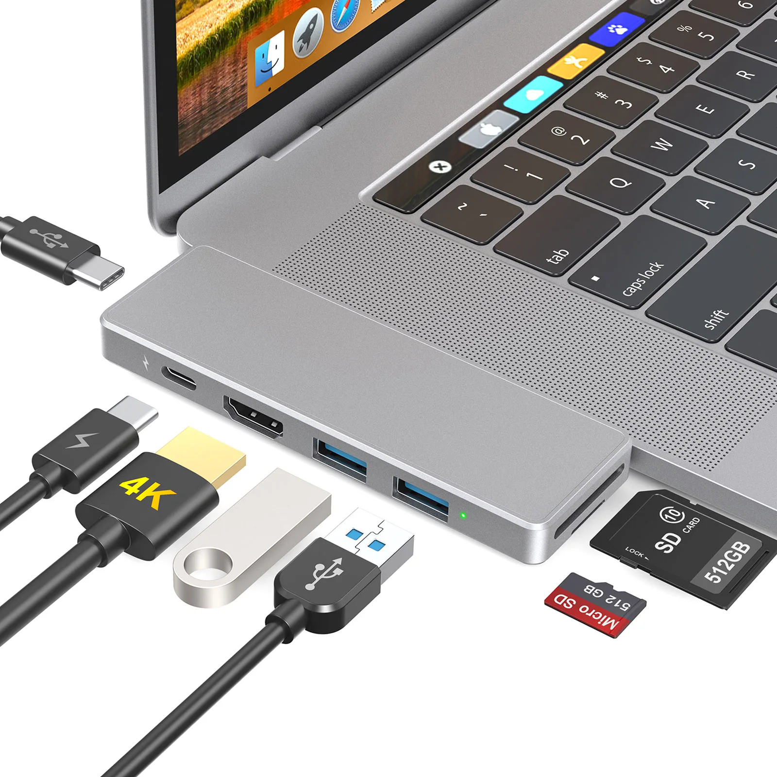 dodocool 7-in-1-USB-C-Hub-Adapter aus Aluminiumlegierung mit 2 Thunderbolt 3-Anschlüssen, USB-Typ-C-PD-Anschluss, USB-C-Datenübertragungsanschluss 4K – Detail 14