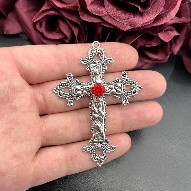 3pcs 55*76mm Gothic Large Crystal Cross Pendant Punk Red Black Crystal Jewelry DIY Handmade Making Charm Discovery Accessories