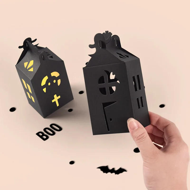 10/20Pcs Schwarz Halloween Bat Haus Candy Boxen Behandeln Papier Geschenk Verpackung Cookies Boxen Container Für Halloween party Dekoration – Detail 3