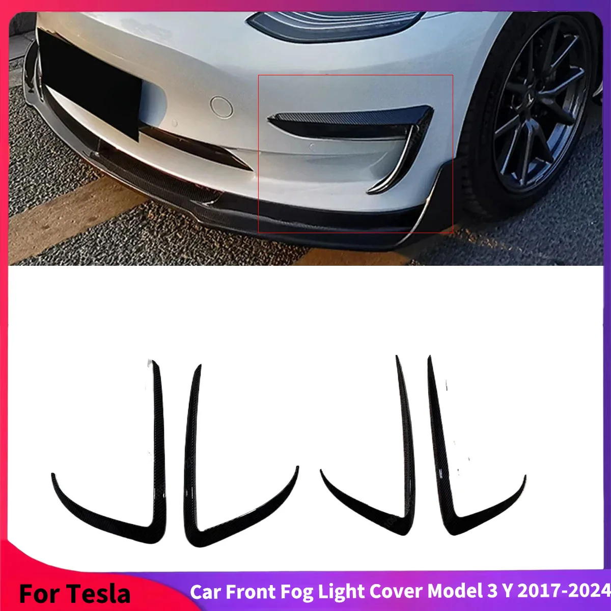 For Tesla Model 3 Y 2017-2024 Car Front Fog Light Cover Body Kit Lamps Blade Trim Spoiler Wind Knife Bumper 2Pcs Auto Tuning