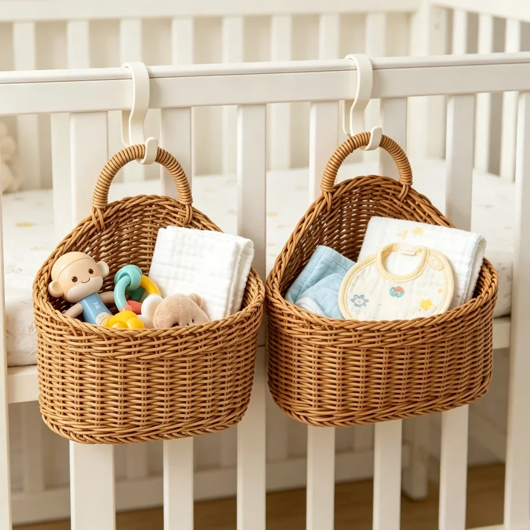 Handgewebter Hängender Rattan-Aufbewahrungskorb Weihnachtliche Wanddekoration Organizer für Küche Bad Kinderzimmer Schrank Café Blumentopf – Detail 8