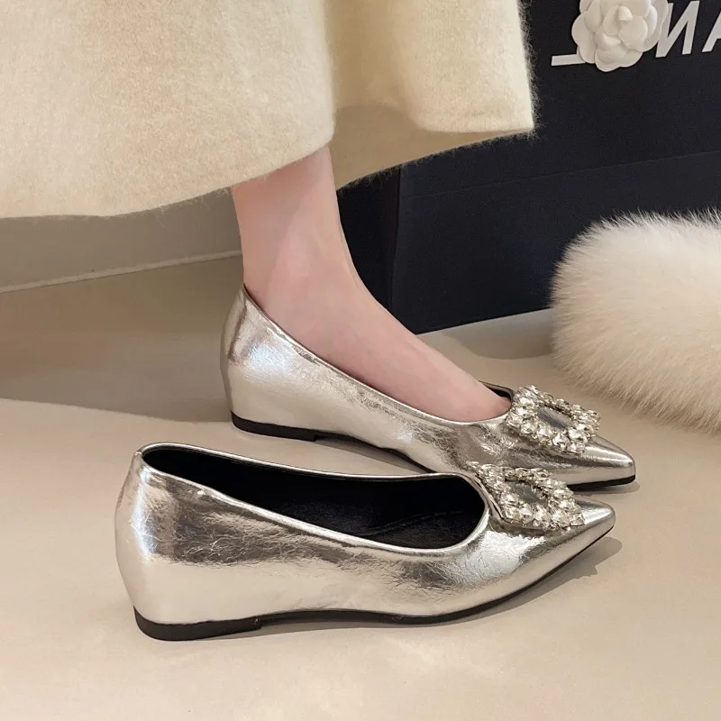 Fashion high-heeled shoes pointed-toe crystal square-button style suitable for office party casual and commuting wear for women view 5