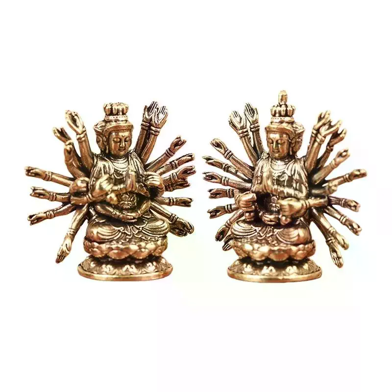 1Pcs Avalokitesvara Guanyin Altar Statue Retro Brass Thousand-hand Bodhisattva Buddha Statue Home Temple Decor Buddhist Gift