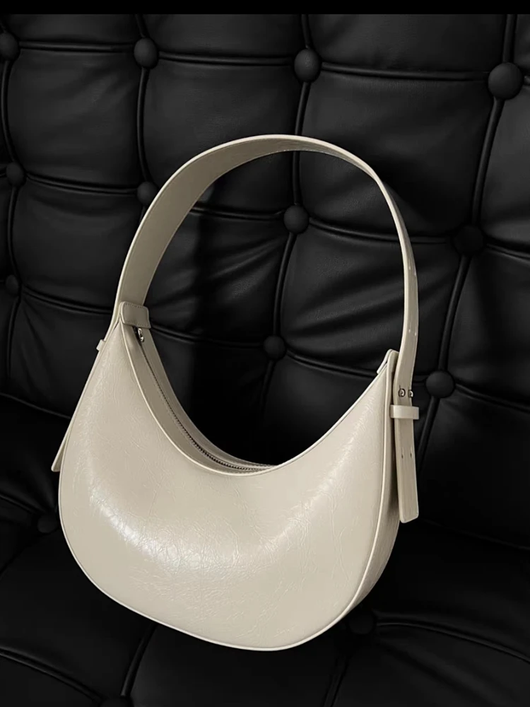 Silver Fashion Retro Tote Bag Genuine Leather Women Moon Bag\\Handbag Real Leather Female Shoulder Underarm Bag New