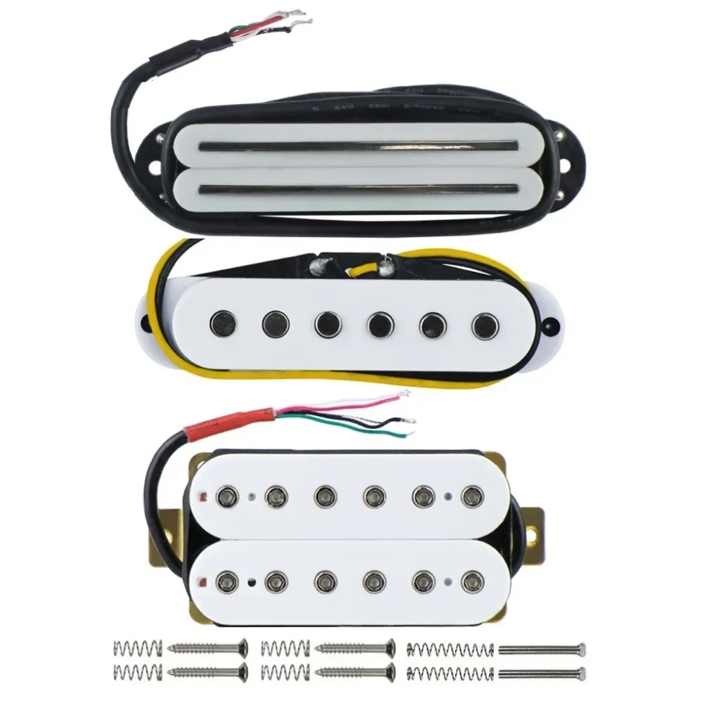 Set of 3pcs White Double track & Single Coil & Humbucker Pickup Ceramic Neck /Middle/Bridge Pickup for Electric Guitar Parts