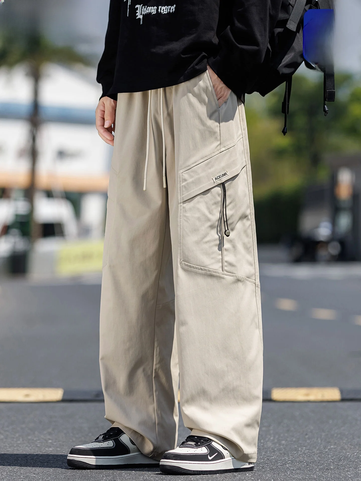 

Wassup Dozen American Functional Sle Work Pants Loose Straight Multket Design Casual Trousers for Men Polyester Fiber