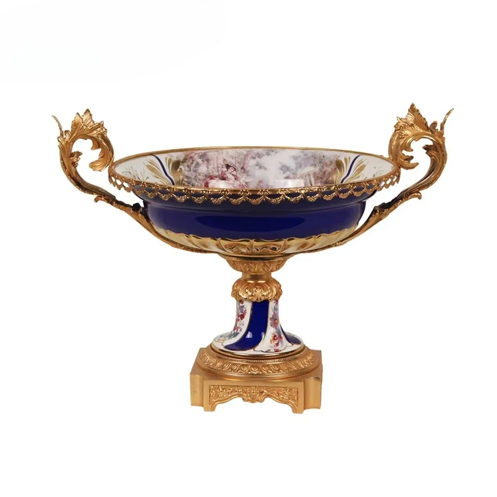 Delicate Rococo style sweetheart oil painting porcelain fresh fruit plate, platter copper home decoration fruit plate