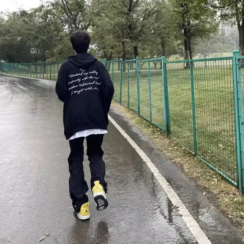 

Black Vintage American Street Style Jeans Men's Flared Slim Straight Leg Trousers Youth Trendy Wear Resistant Long Pants
