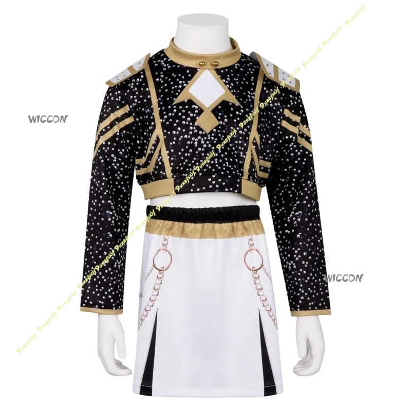 Kostiumy Cosplay KPop Demon Hunters Anime HUNTR/X Rumi Mira Zoey Peruki Czarna Sukienka Spódnica z Nadrukiem dla Dziewczyn na Scenę Boże Narodzenie Halloween