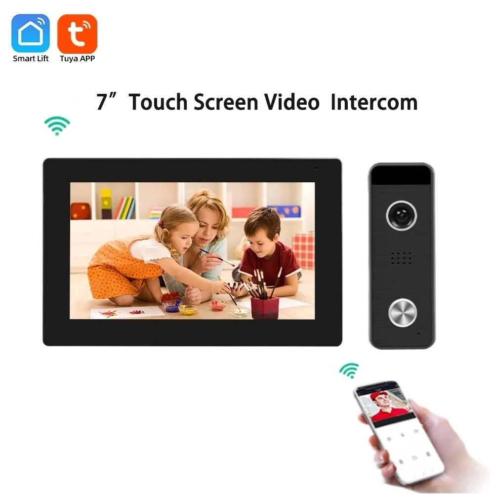 sistema de intercomunicacao de video inteligente sem fio wi fi ahd tela de toque completa com porta com fio telefone inteligente falando desbloqueio de uma tecla novo 01