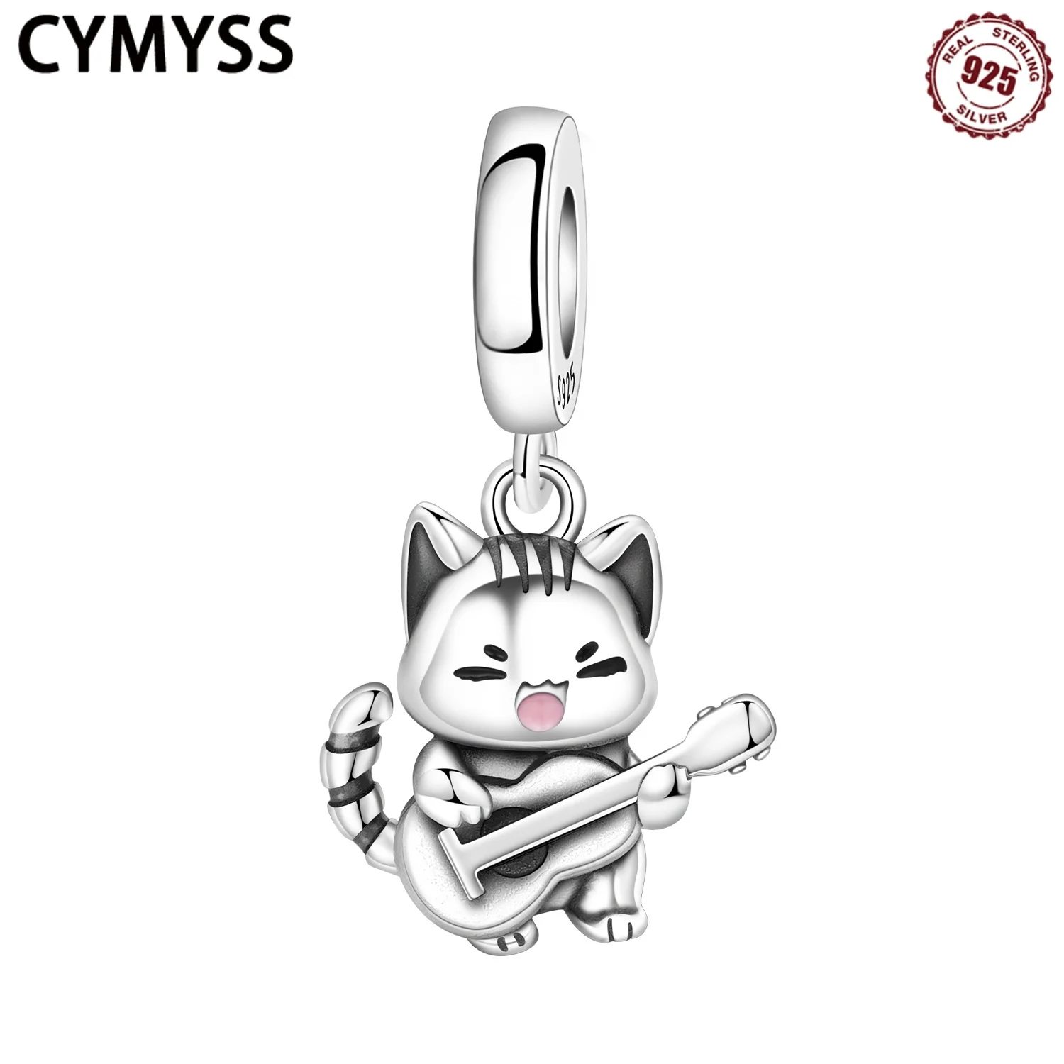 

CYMYSS 2025 New S925 Sterling Silver Zircon Singing Cat Pendant Fine Jewellery Birthday Gifts Women's DIY Charms
