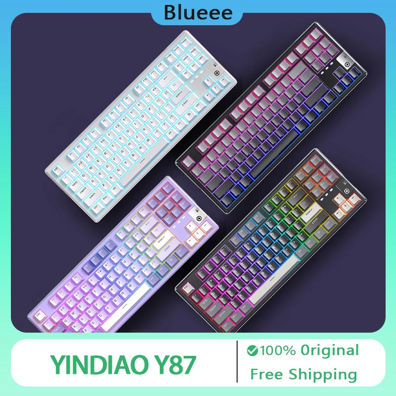 YINDIAO Y87 Mechanical Keyboard 3 mode RGB Customized Full key hot swap gasket 80% layout Ergonomic Gaming keyboard PC office