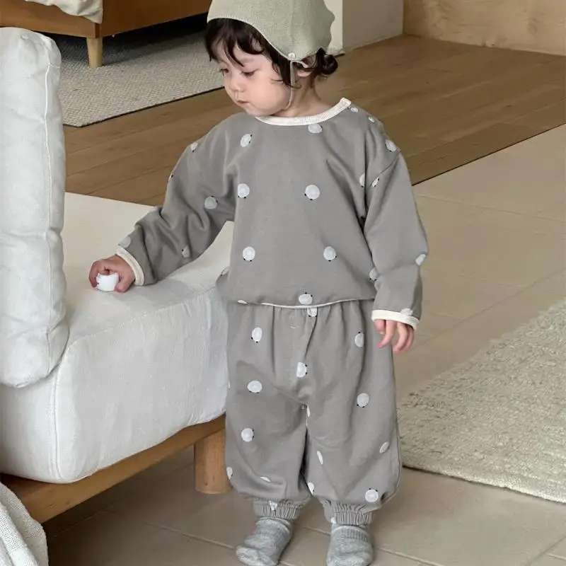 

2025 Autumn New Baby Long Sleeve Clothes Set Infant Boy Polka Dot Sweatshirt + Casual Pants 2pcs Suit Toddler Loose Outfits