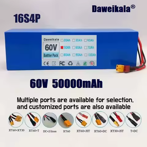 New60V50000mAh battery18650 16S4P 50000mAh2000W High performance and integrated BMS lithium-ion battery electric vehicle battery