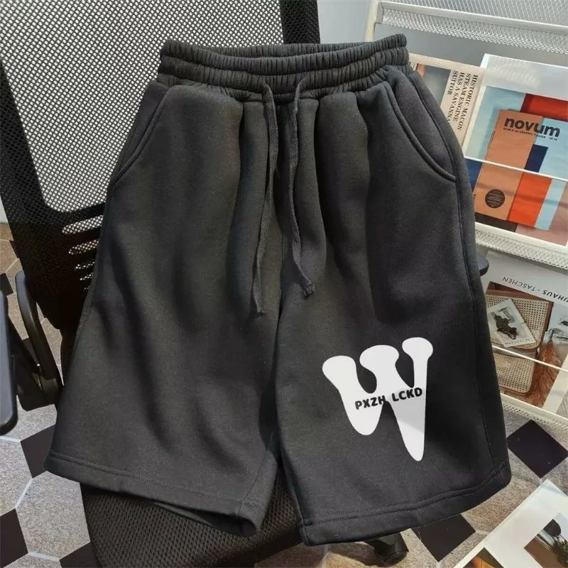 

American Style Minimalist Basic Letter Casual Shorts for Men's Summer Oversized Straight Leg Couple Sports Five Quarter Pants
