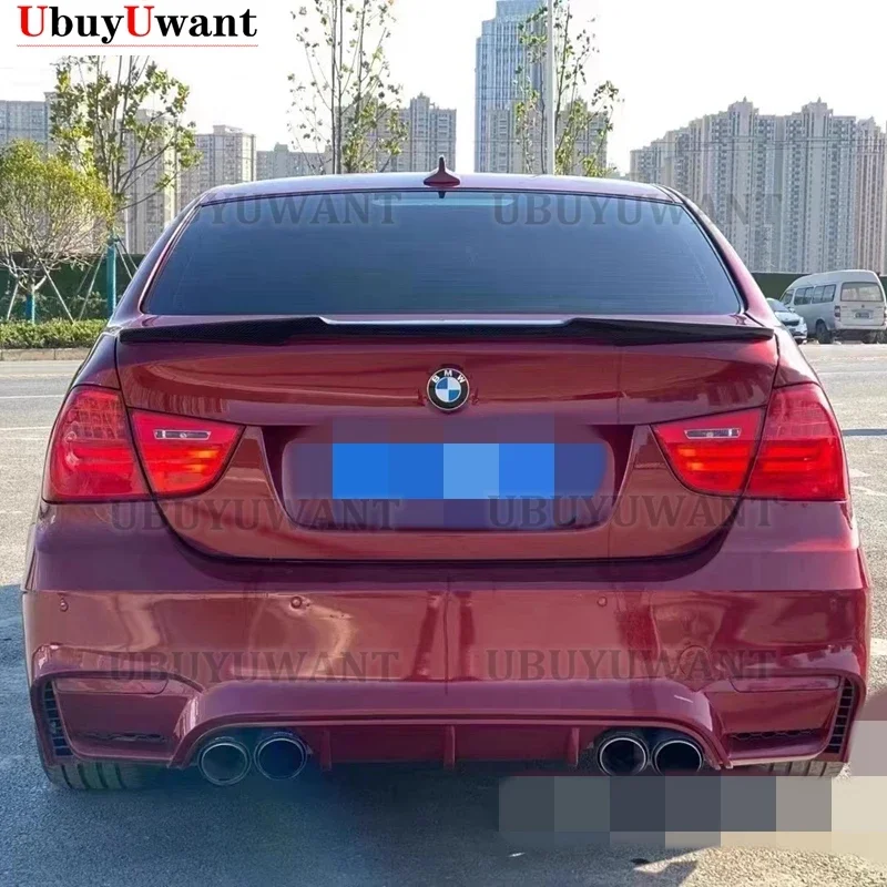 For BMW E90 3 Series 320i 320d 2005-2011 Rear Trunk Spoiler Carbon Fiber Look Unpainted Color Rear Roof Wing Car Styling