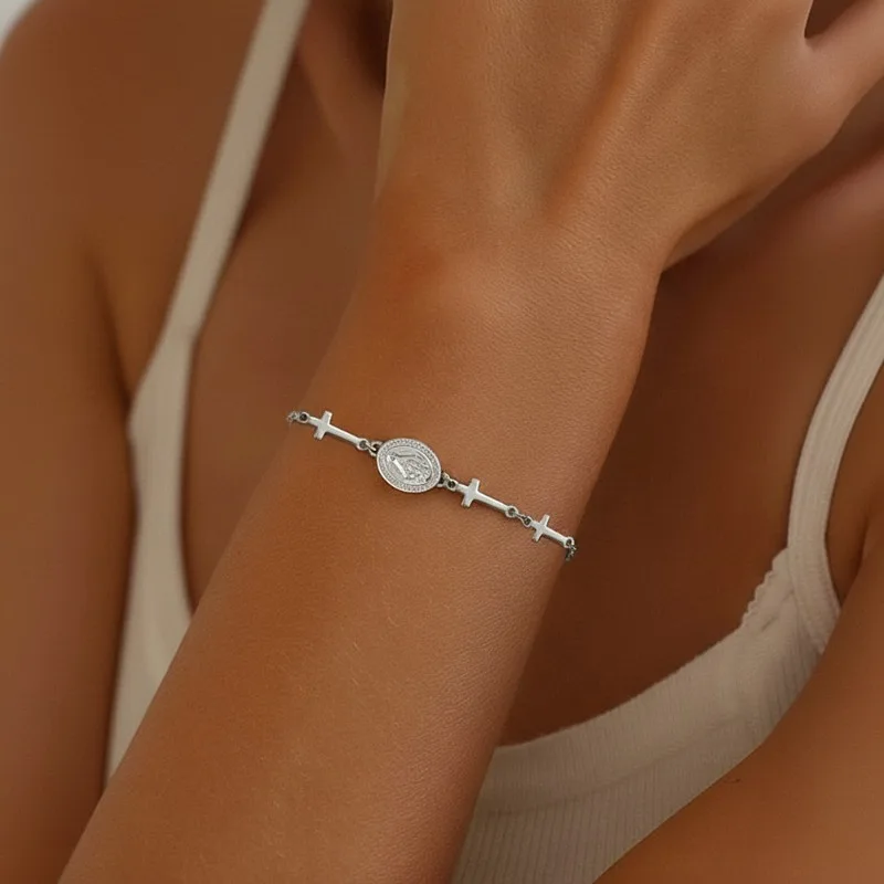 Vintage Virgin Mary Bracelet For Women Prayer Beads Jewelry Stainless Steel Cross Accessories Bracelet Religion Hand Gifts