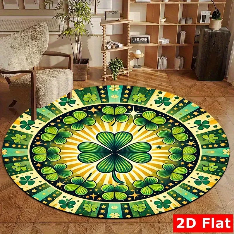 1pc Four Leaf Clover Lucky Pattern Round Doormat Flannel Festive Floor Mat St Patricks Day Decor