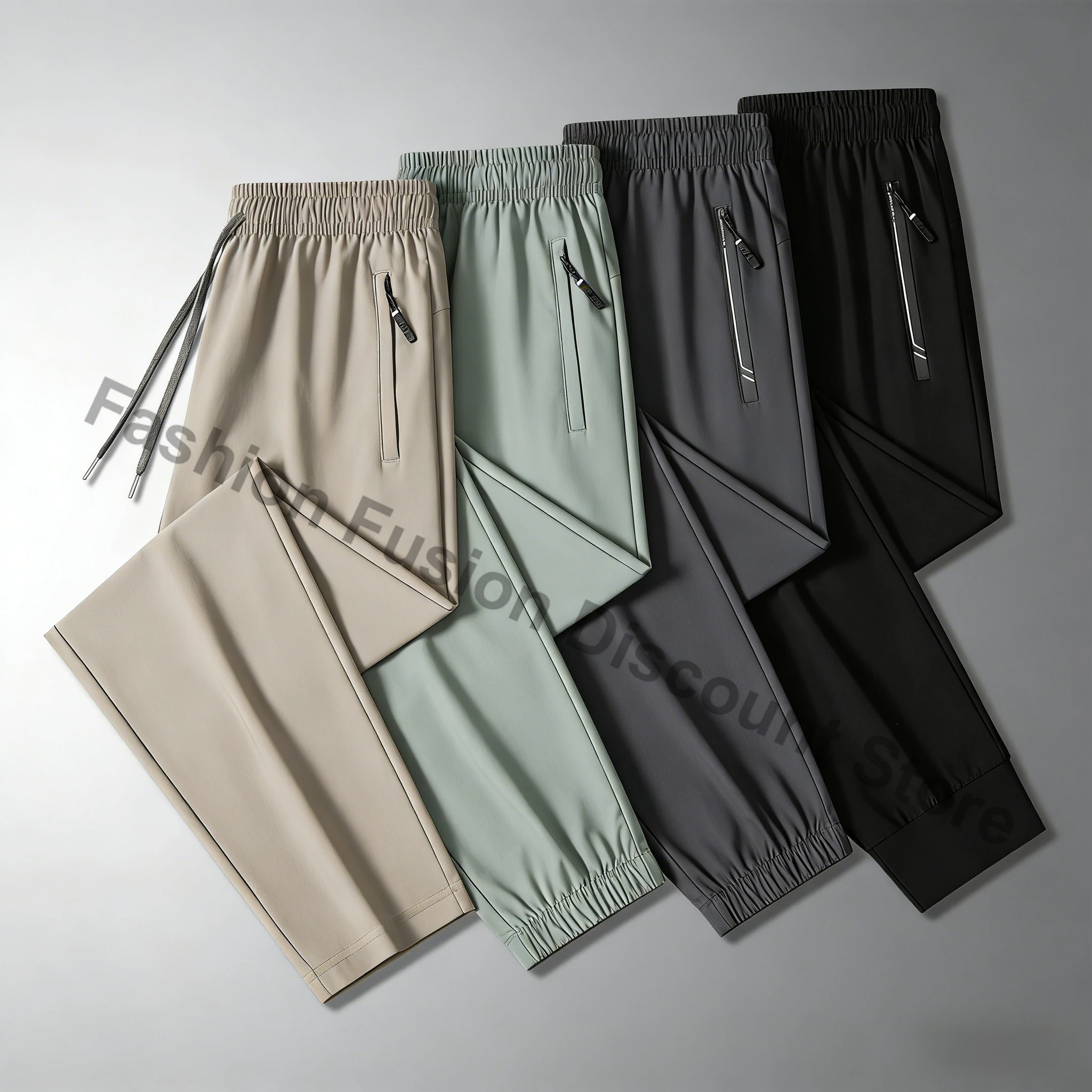 

Мужские повседневные брюки из ледяного шелка, летние быстросохнущие спортивные прямые брюки для активного отдыха, дышащие эластичные брюки для бега, тренировок и фитнеса