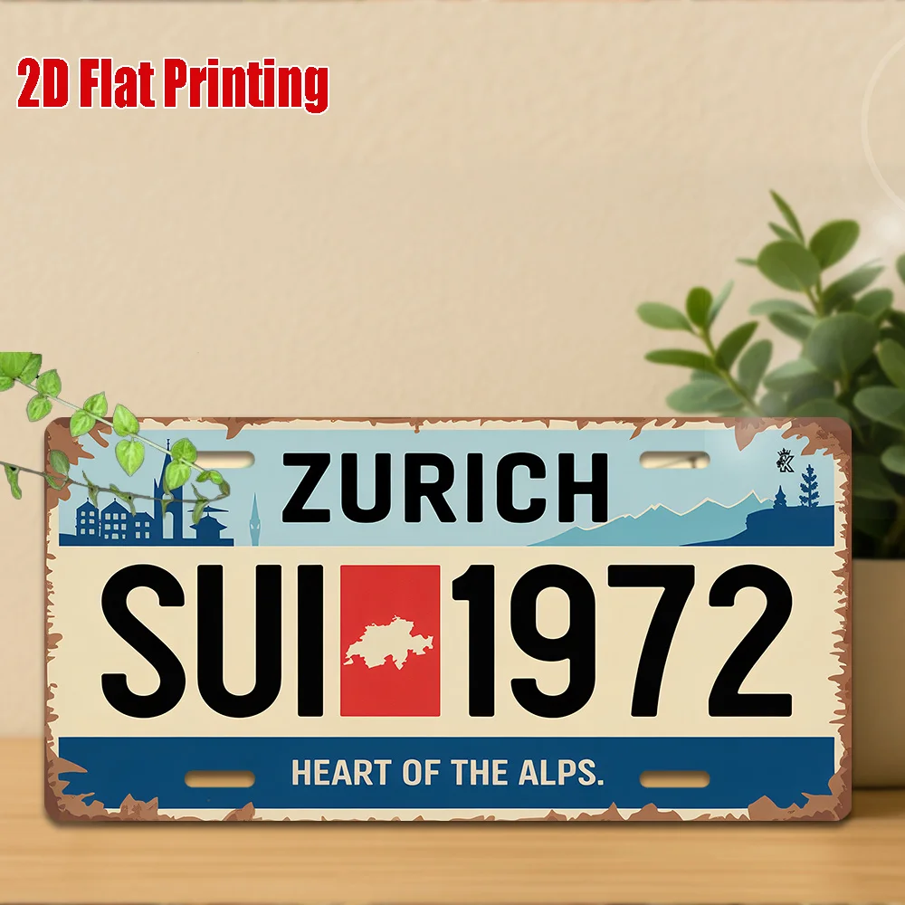 [Open ]2D Flat Plaque 2D Flat, Swiss Plaque - Zurich CH- Number 72 Vintage Replica (1972) - Heavy-Duty Metal Sign, Suitable for