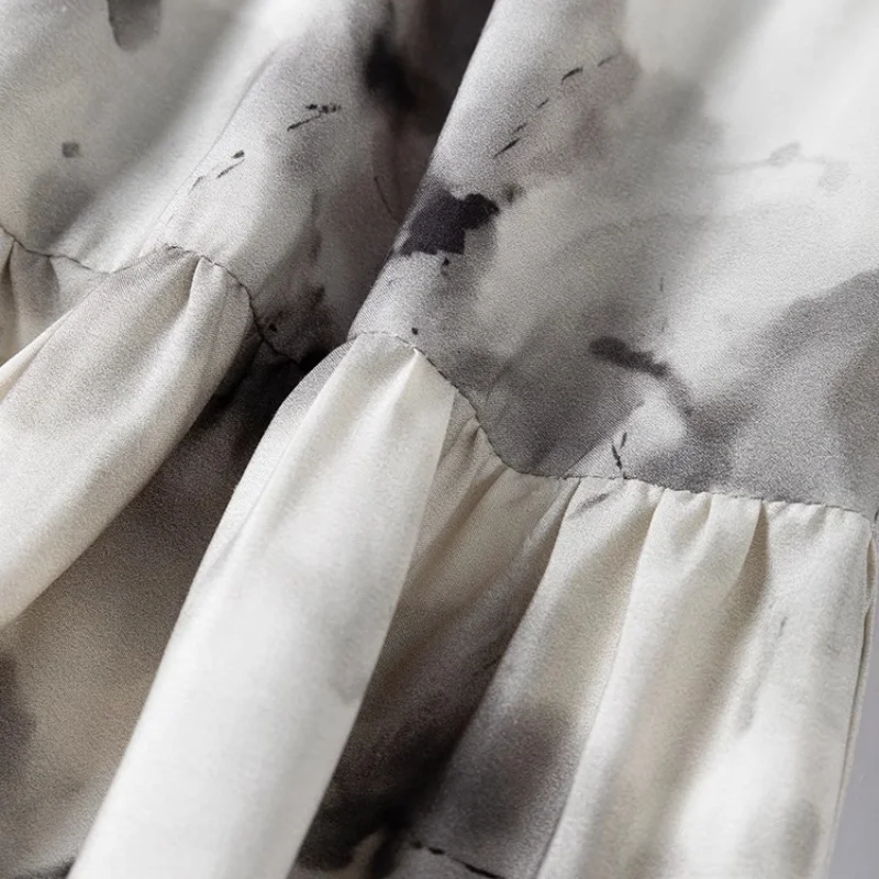 Birdtree 70 % Maulbeerseide, 30 % Baumwollrock, Damen-Tintenwaschdruck, elastische Taille, lockere Röcke, 2025, Sommerneu, D56907JF