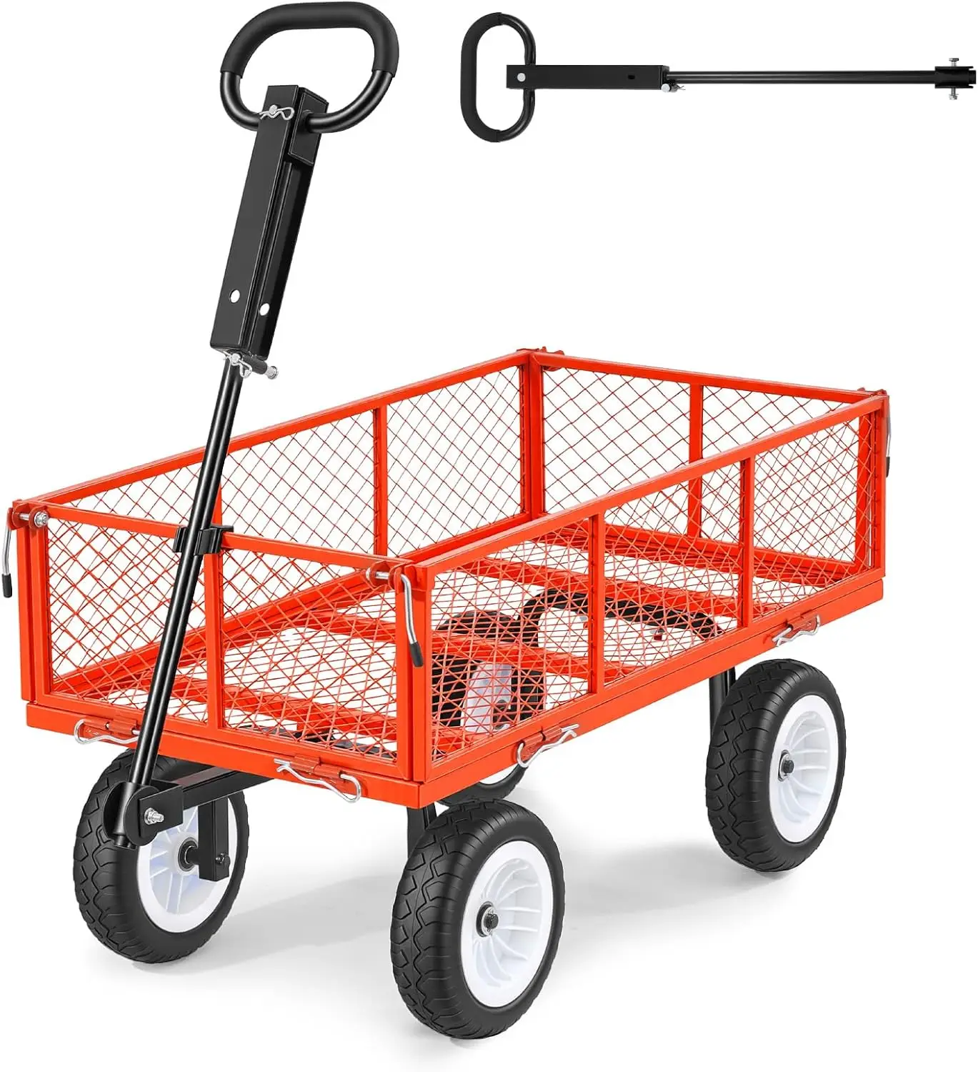

900 LBS Steel Garden Cart, 2 in 1 Handle, Heavy Duty Pullable Garden Wagon with 10" Flat-Free Tires, Outdoor Utility Yard Wagon