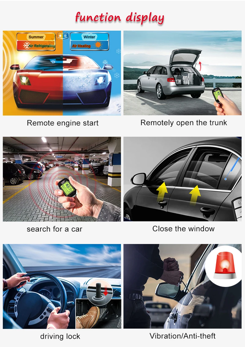 Picture 7: 2026 SPY  Universal Car Alarm Push Button Security Remote Start Engine Entry Systems Car Keyless Alarms Immobilizer 1500m alarm