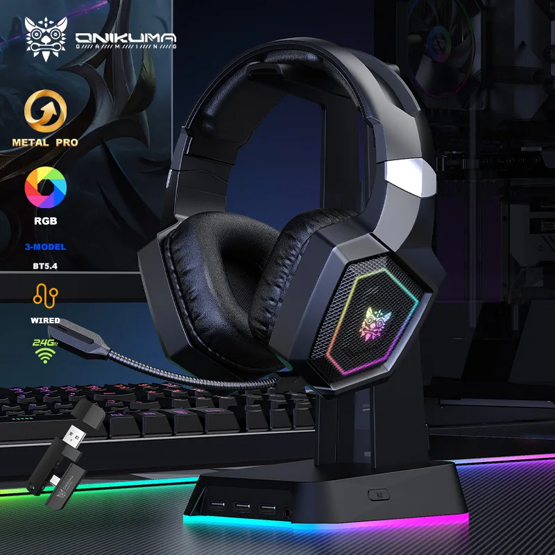 

ONIKUMA GT806 Wireless Gaming Headset 2.4GHz With Microphone HiFi Sound Quality PcLaptop Noise Canceling Gaming Headphone For PC