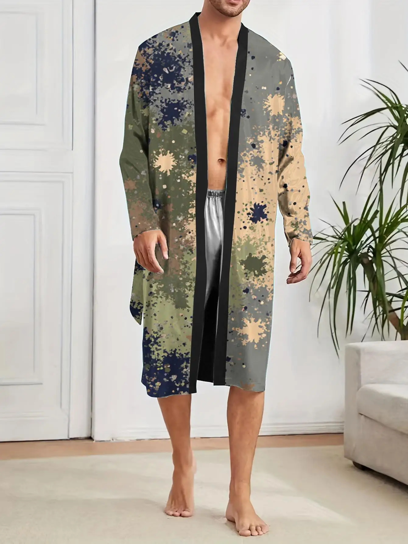 1pcs Men's Robes 2026 Spring/Summer Graphic Bathrobe man Polyester 3D Printed Shower robe Sleepwear Long Nightgown Bathrobe