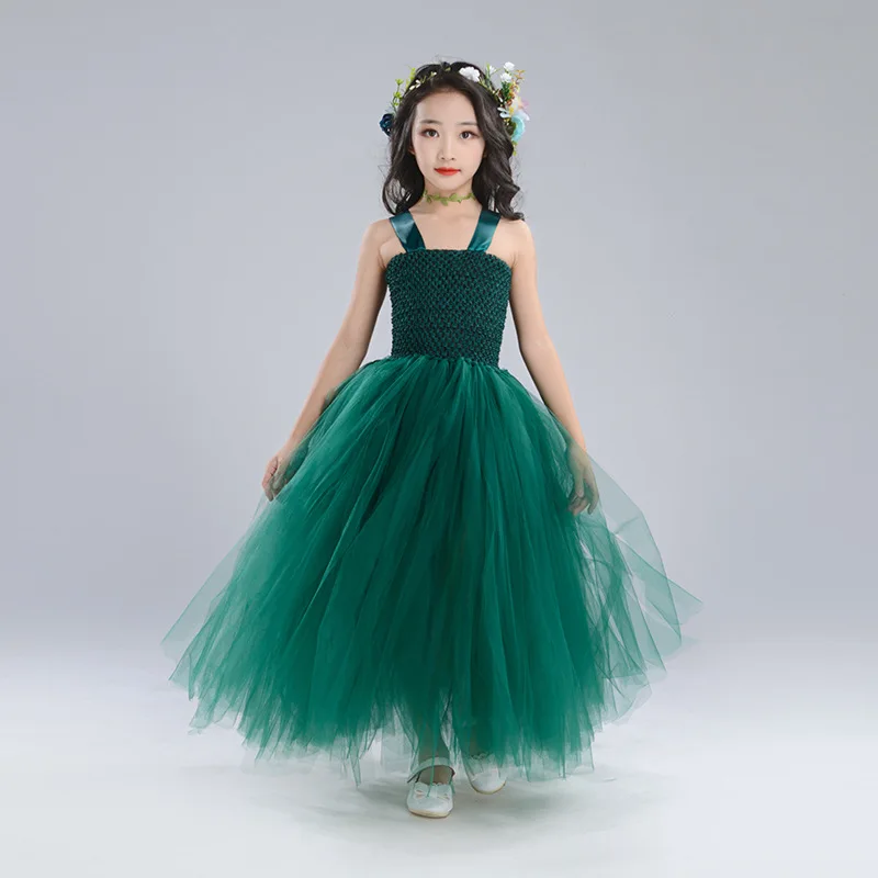 Tenues de cosplay vert foncé nickel é pour enfants, vêtements pour filles, robes de fête d'anniversaire