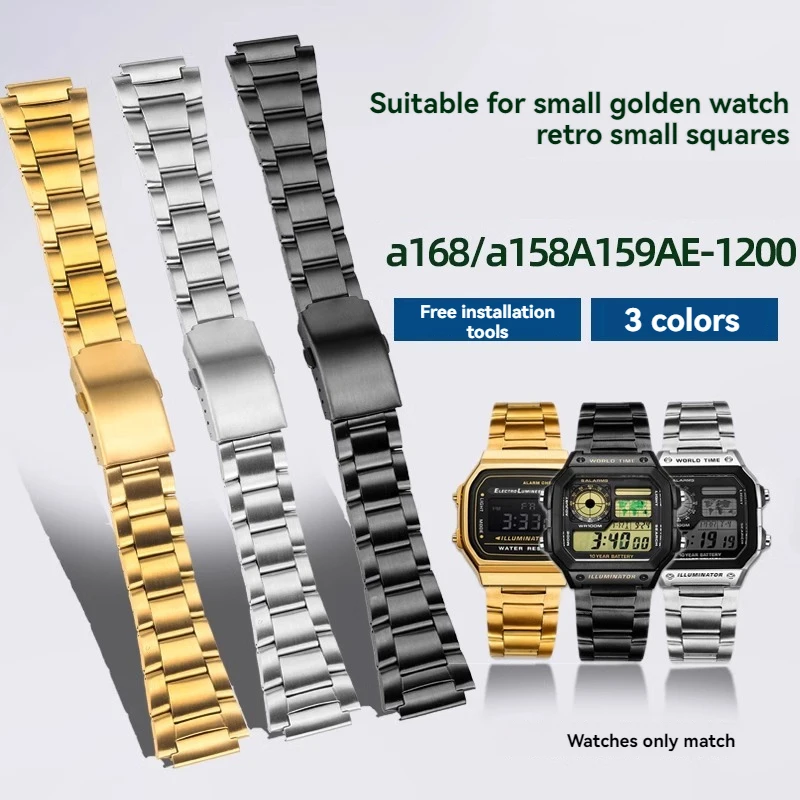 固体ファインスチールストラップ CASIO AE-1200WH/1300WH シリーズクラシックスモールスクエアシルバーブロック 18 ミリメートルファインスチールメタルスーツ時計ケース