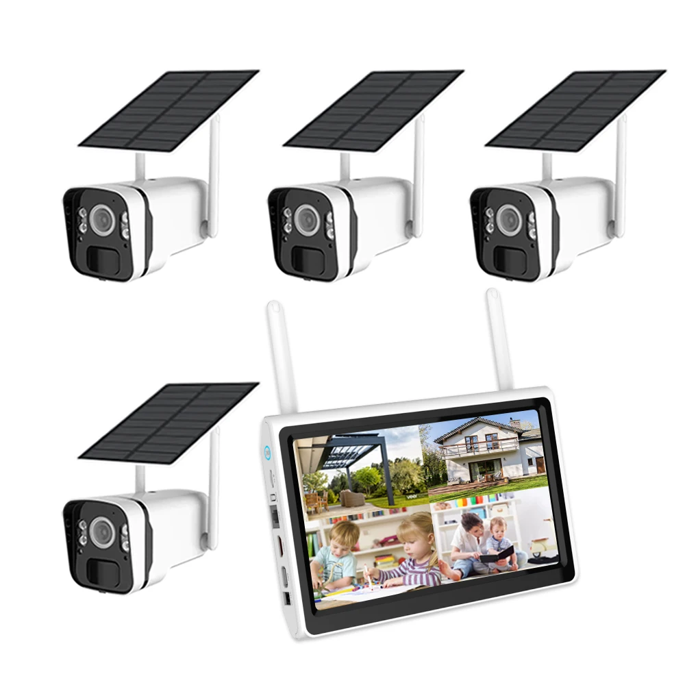 10.1 Inch  Wireless Battery Cctv Solar  Kit 2 Way Audio Wifi Security  System