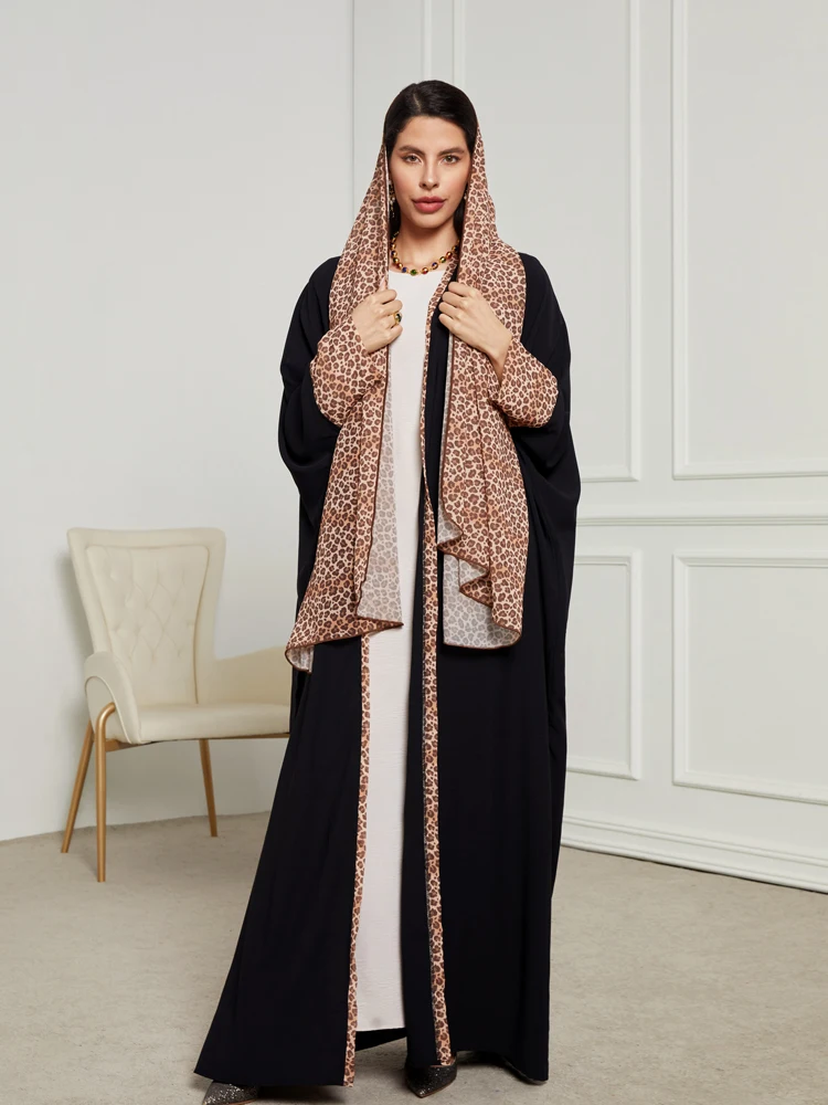 Fashion Leopard Print Muslim Dress Robe Abaya Female Full Length Muslim Outerwear Worship Service Abaya Islamic Outsider Robe