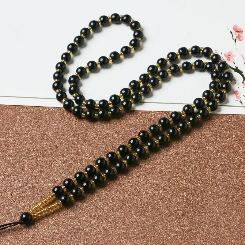 Obsidian Round Bead Necklace Rope, Beige Bead Chain, Necklace Rope, Handmade Necklace Rope