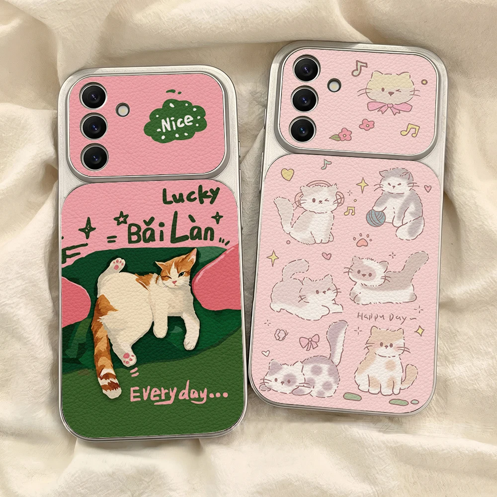Cute Kitten Phone Case For Samsung A57 A56 A55 A37 A36 A27 A26 A18 A17 A08 A07 S26 Ultra S25 With Lanyard Shockproof Back Cover