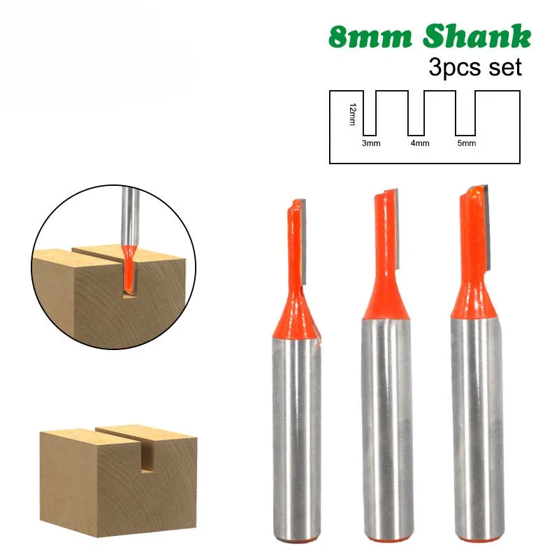 8Mm Woodworking Tool Trimming Machine, Metric Straight Blade, 3-Piece Set Of Carbide Router Edge Trimming Cutter