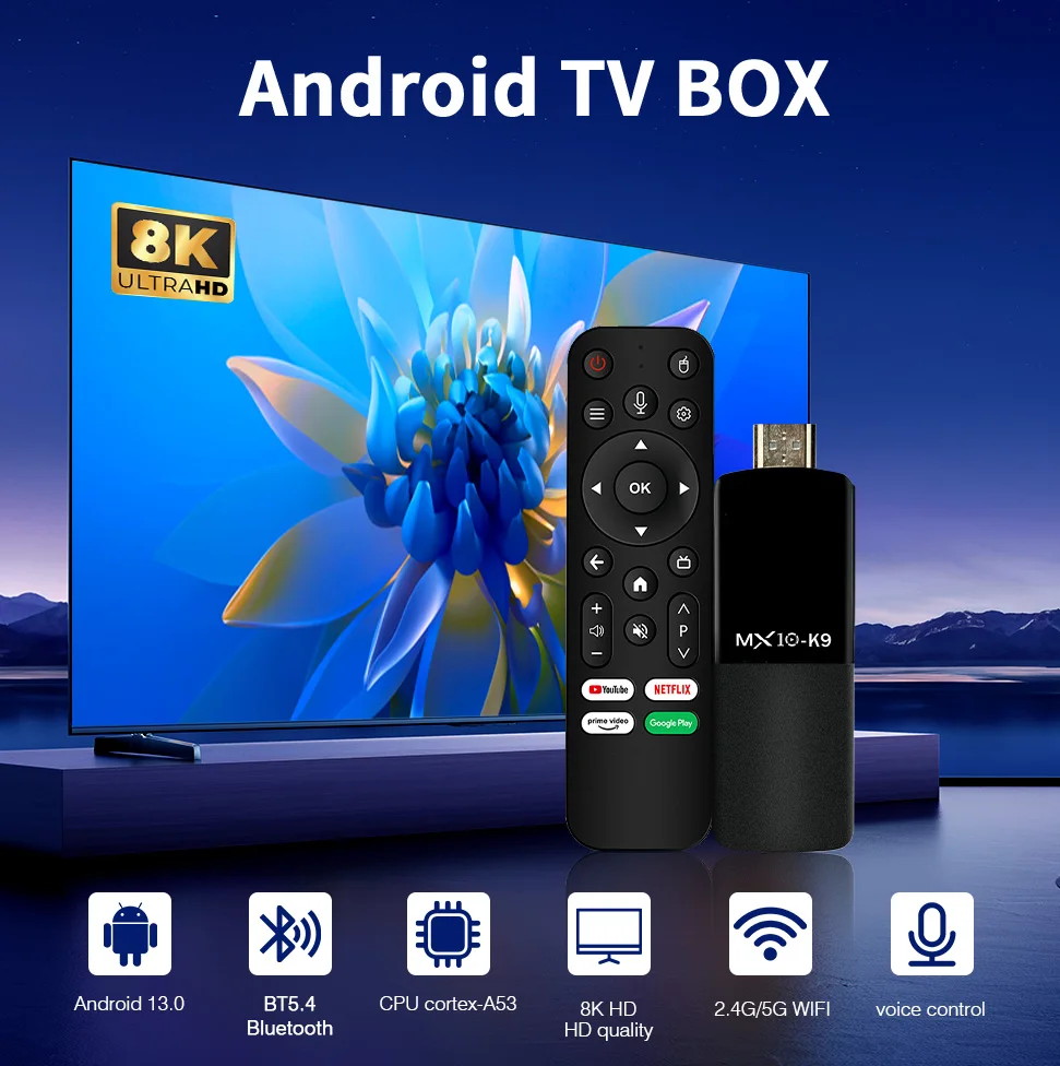 MX10 K9 Android 13 +ATV 2GB+16GB Dual Band Wifi 6K Support Google Voice Set Top Box Media Player TV STICK