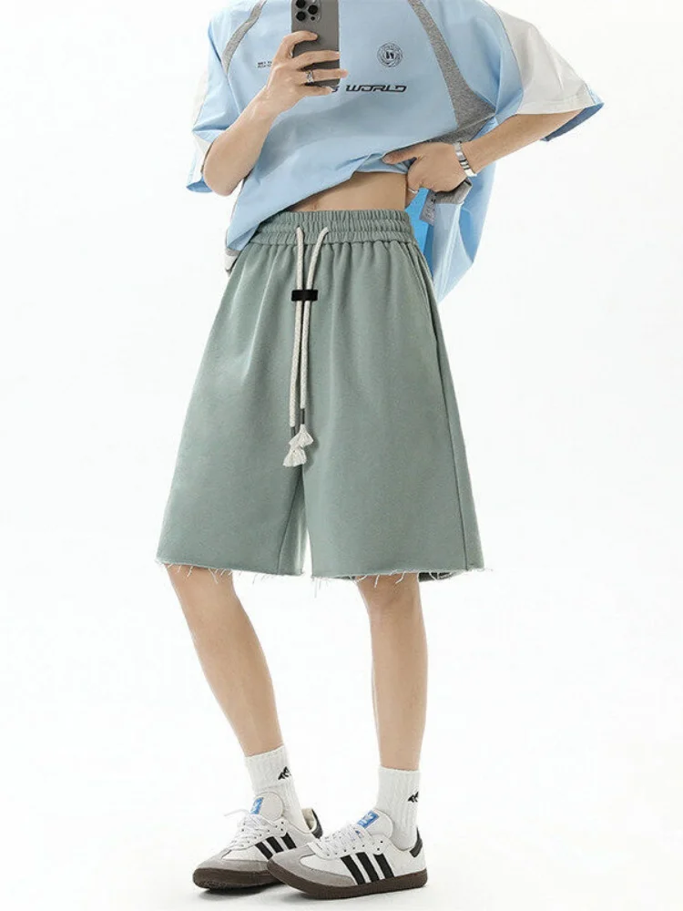 

Свободные мужские спортивные шорты для баскетбола с рваным краем, летние, молодежные, модные, дышащие, легкие, прямого кроя, для бега