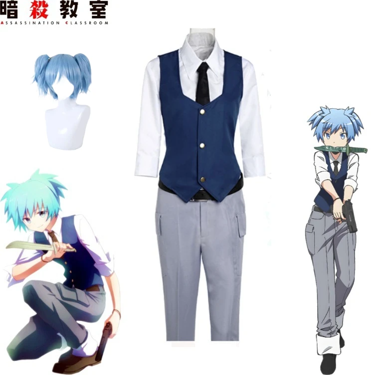 Disfraz de Cosplay de Nagisa Shiota con Colas Dobles Azules, Traje Completo del Personaje de Anime Assassination Classroom para Fiestas de Cosplay