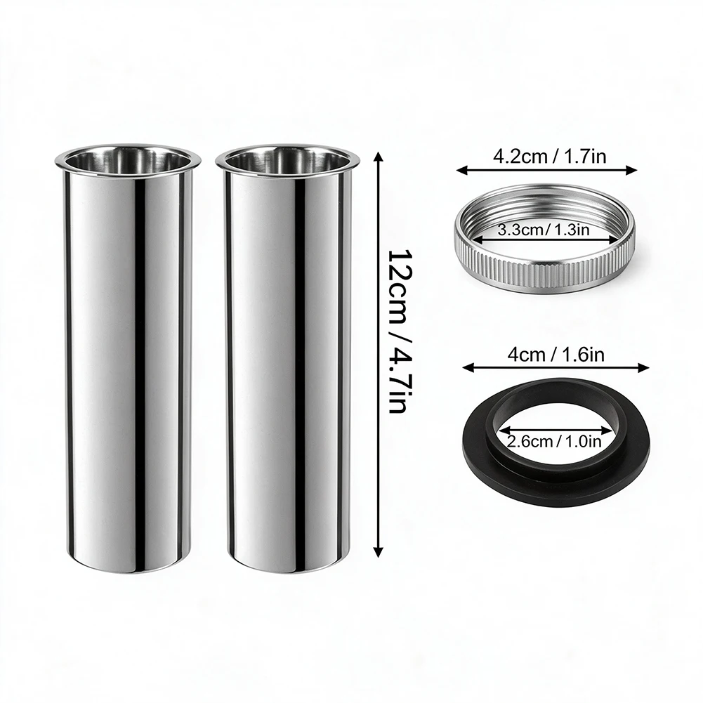 2pc 120mm Stainless Steel Siphon Extension Pipe For Sink Drain, With Rubber Seals And Copper Caps= For Kitchen Bathroom Aquarium